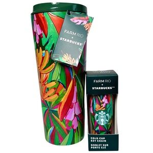 Starbucks x FARM Rio Banana Leaves 16oz Stainless Tumbler Keychain Set NWT Gift